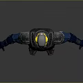 Futuristic Mechanical Warrior With Detailed High Tech Armor Yellow Head Black Blue Standing Pose
