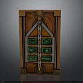 Intricate Wooden Sculpture Carving With Orange Brown Frame Green Panels And Symmetric Design