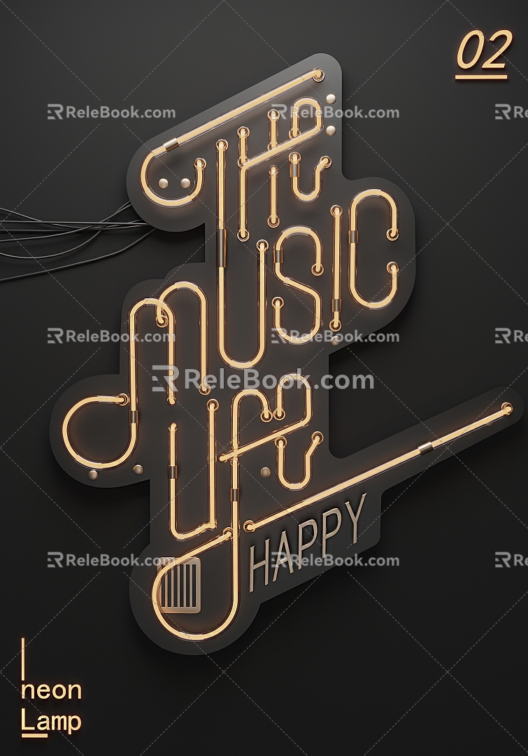 Neon light luminous words music industrial wind advertising words 3d model