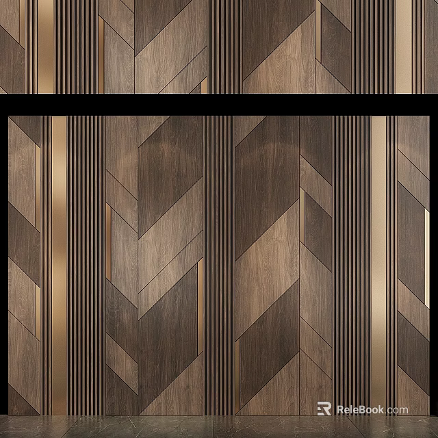 Elegant Modern Wall Decor With Dark Brown Wooden Panels And Metal Accents 3d model 