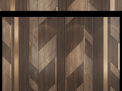 Elegant Modern Wall Decor With Dark Brown Wooden Panels And Metal Accents 3d model