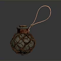 Decorative Glass Household Bottle With Metal Mesh Cover Wooden Stopper And Hanging Rope