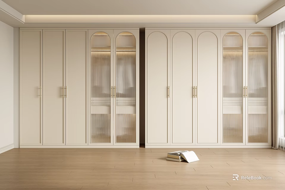 Modern White Wardrobe Interior Design With Glass Panel Doors And Lighting 3d model 