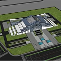 Modern Urban Building With Green Landscape And Surrounding City Roads