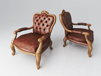 Classic Leather Single Sofa With Carved Wooden Frame And Button Tufted Backrest 3d model
