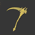 Ornate Fantasy Weapon Scythe With Curved Blade Blue Gemstone And Brown Handle