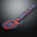 Futuristic Long Metallic Structure With Red Blue Accents Circular Front Segmented Design