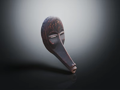 Traditional Handcrafted Wooden Mask As Ethnic Costume Accessory Art Piece Design 3d model