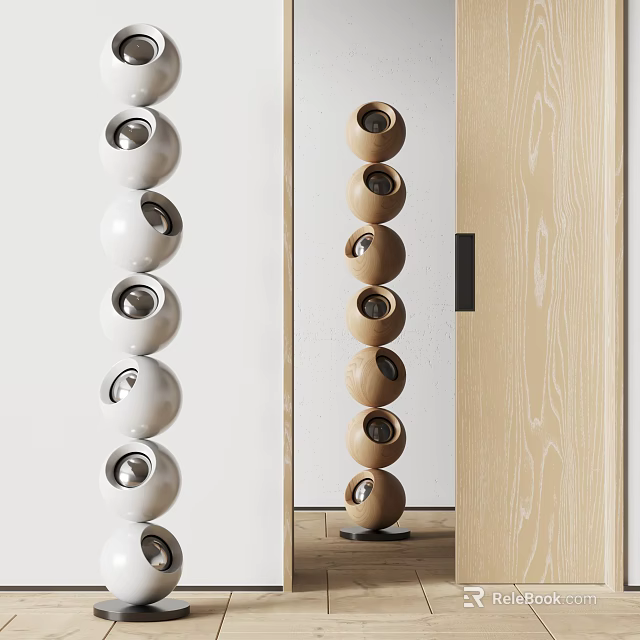 Sculpture Carving Stacked Spherical Artworks with White and Brown Hollowed Holes Indoor by Wooden Frame 3d model 