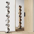 Sculpture Carving Stacked Spherical Artworks with White and Brown Hollowed Holes Indoor by Wooden Frame