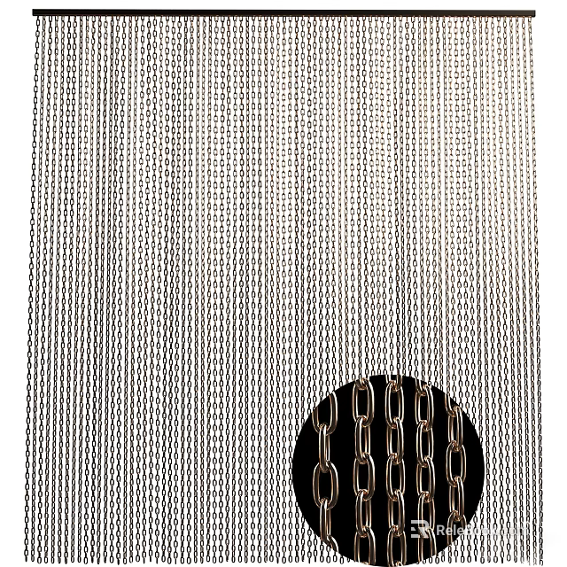Modern Metal Chain Wall Decor with Vertical Strips and Circular Detail 3d model 