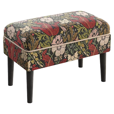 Decorative Ottoman with Colorful Floral Pattern Upholstery and Sturdy Wooden Legs for Living Room Decor 3d model