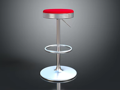 Modern Bar Stool with Red Padded Seat and Silver Metal Frame 3d model