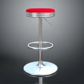 Modern Bar Stool with Red Padded Seat and Silver Metal Frame