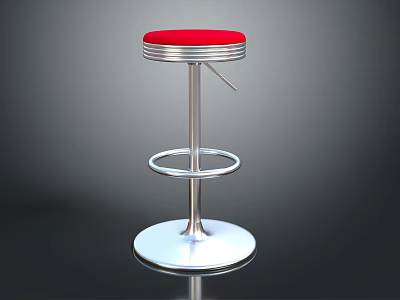 Modern Bar Stool with Red Padded Seat and Silver Metal Frame 3d model