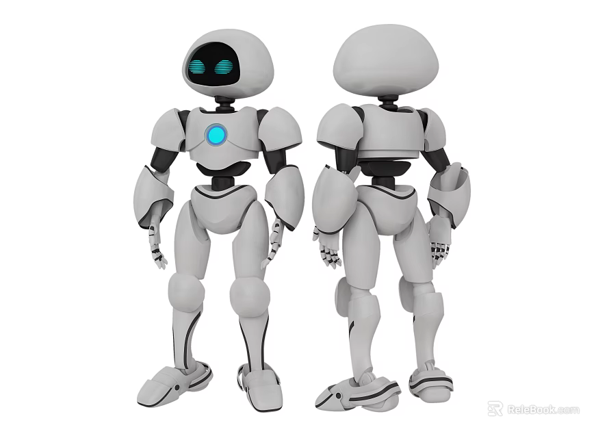 Smart Robots With White Exterior Blue Eyes And Circular Light From Different Angles 3d model 