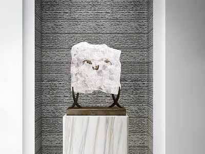 Elegant Decorative Ornament Set With Pink Crystal On Marble Base And Gray Textured Wall 3d model