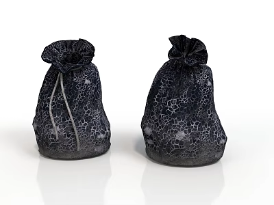Two Black Patterned Fabric Drawstring Storage Bags For Daily Household Use 3d model