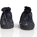 Two Black Patterned Fabric Drawstring Storage Bags For Daily Household Use