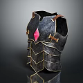 Black Medieval Armor With Golden Trim Pink Diamond Gem And Brown Leather Buckles