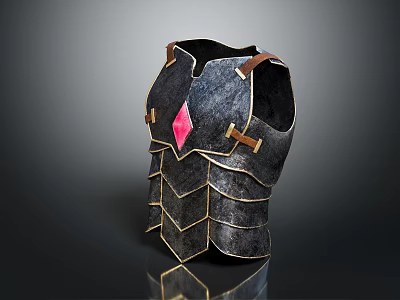 Black Medieval Armor With Golden Trim Pink Diamond Gem And Brown Leather Buckles 3d model