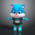 Blue Cartoon Cat Character With Black T Shirt Fishbone Design And Blue Pants Shoes
