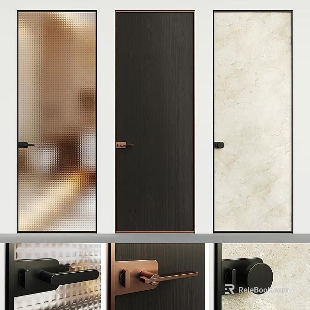 Modern Hinged Doors Design With Glass Wooden And Marble Texture For Home Interior 3d model 