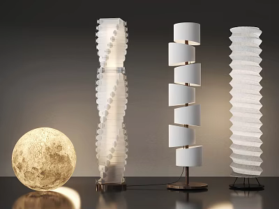 Modern Floor Lamps with Unique Spiral Layered and Spherical Textured Designs 3d model