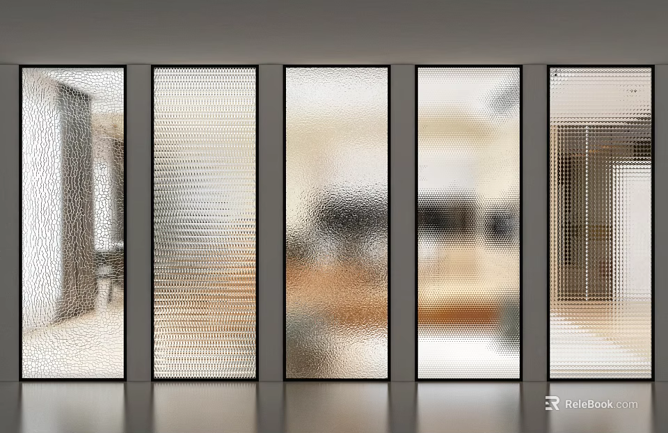 Modern Glass Room Dividers With Textured Frosted Transparent Panels For Interior Space Separation 3d model 
