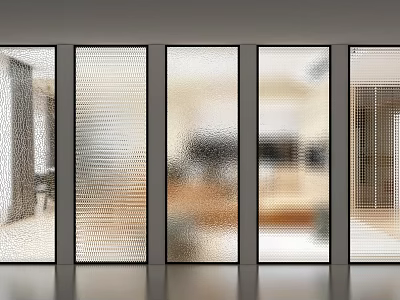 Modern Glass Room Dividers With Textured Frosted Transparent Panels For Interior Space Separation 3d model