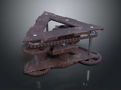Sturdy Mechanical Hardware Tool with Metal Frame Gears Chain and Interlocking Parts 3d model