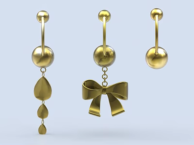 Fashionable Golden Jewelry Earrings Design With Ball Top Teardrop And Bowknot Pendants 3d model