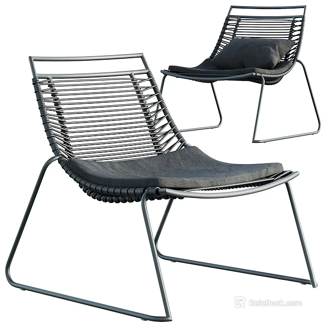 Modern Woven Lounge Chair With Metal Frame And Black Cushion 3d model 
