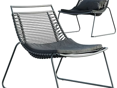 Modern Woven Lounge Chair With Metal Frame And Black Cushion 3d model