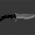 Sharp Serrated Knife With Black Handle Metal Rivets And Reflective Blade