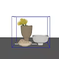 Decorative Ornament Set with Vase Yellow Flowers Bowls and Plate in Modern Neutral Tones
