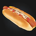 Delicious Hot Dog In Soft Bun With Sausage Ketchup Mustard And Onion Bits