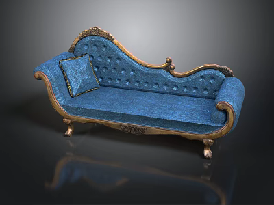 Elegant Blue Sofa With Gold Accents Carved Details And Decorative Pillow 3d model