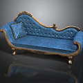Elegant Blue Sofa With Gold Accents Carved Details And Decorative Pillow