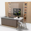 Modern Kitchen Interior With Sleek Cabinets Island Countertop Appliances And Potted Plant