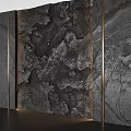 Elegant Dark Textured Stone Background Wall With Metal Frame Accents And Natural Patterns