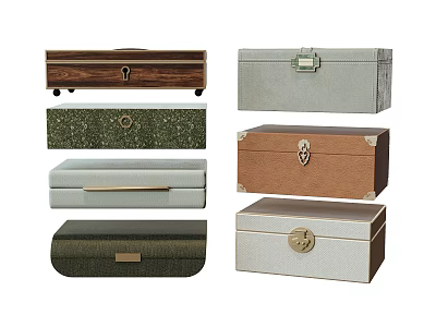 Decorative Ornament Set Featuring Multiple Boxes With Diverse Styles And Lock Closures 3d model