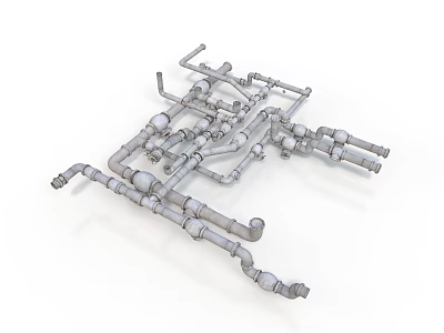 Heavy Duty Industrial Equipment Piping System with Metal Fittings Valves and Complex Layout 3d model