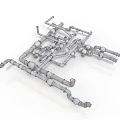 Heavy Duty Industrial Equipment Piping System with Metal Fittings Valves and Complex Layout