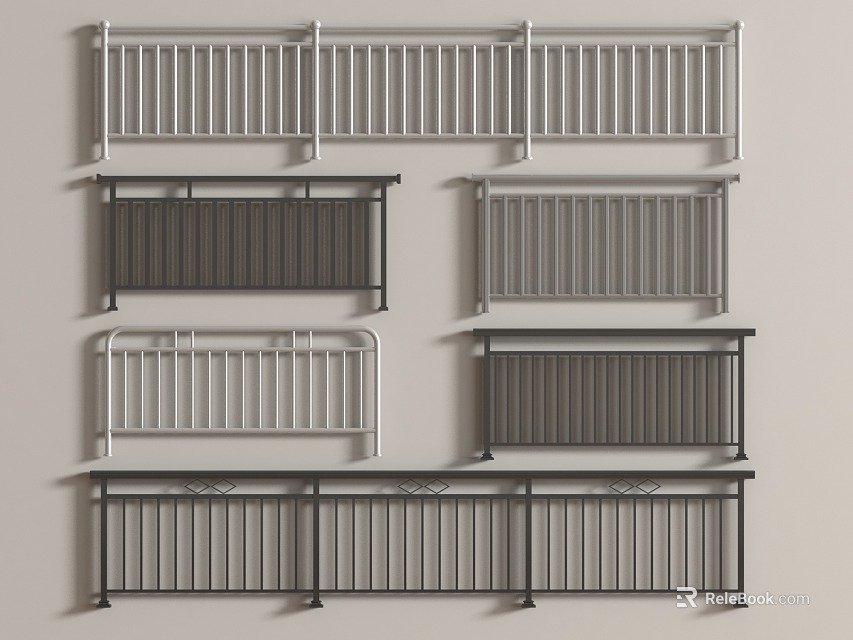 Various Modern Railing Designs With Different Color Options And Metal Frame Structures 3d model 