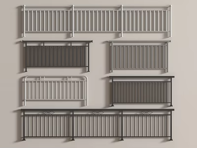 Various Modern Railing Designs With Different Color Options And Metal Frame Structures 3d model