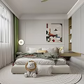 Kids Room Interior With Bed Stuffed Lion Toy Round Rug Decorative Painting And Green Curtains