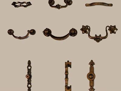 Vintage Decorative Door Handles With Various Ornate Designs And Classic Style Details 3d model