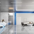 Modern Minimalist Tech Front Desk Reception Area With White Blue Lighting Sofa Chair And Table