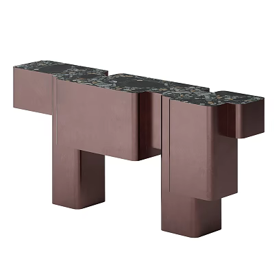 Modern Geometric Console Table with Metal Base and Decorative Marble Top Surface 3d model